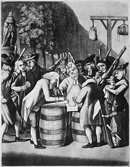 Merchant threatened with tar and feathers for refusing to sign a non-importation agreement