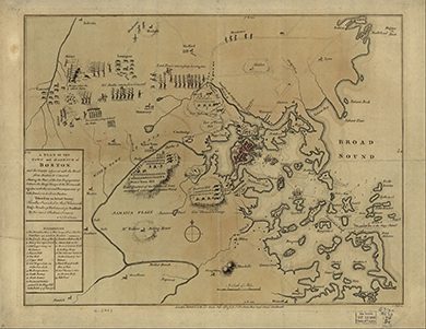 1779 map of British and Patriot positions around Boston