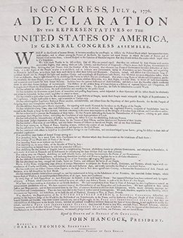 Dunlap Broadside of the Declaration of Independence, July 4, 1776