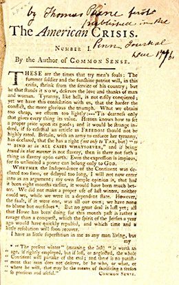 First page of Thomas Paine's The American Crisis, 1776