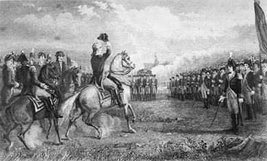 George Washington taking command of the Continental Army at Cambridge, 1775
